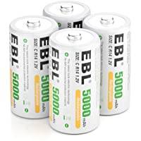 EBL Baby C batteri 5000 mAh – NI-MH uppladdningsbart batteri 4-pack med förvaringslåda, 1,2 V typ C-batteri