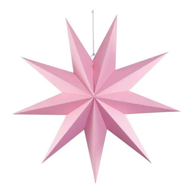 Stjerne, foldbar, 9-takket, Ø60cm, pink, m ophæng, julepynt.
