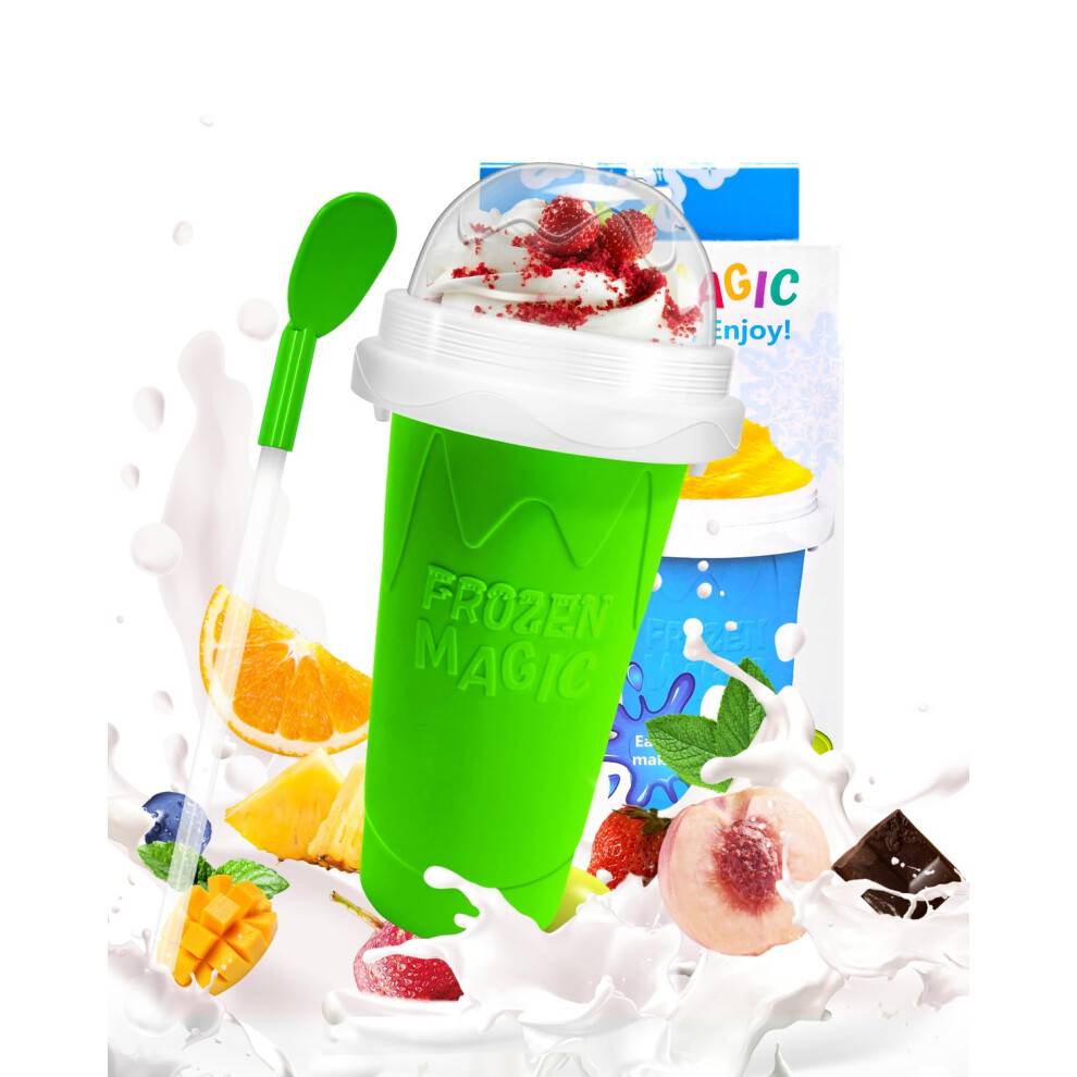 Slushy Maker Cup DIY Magic Slushy Maker Squeeze Cup Portable Smoothie Squeeze Cup til juice Mælk og is Lav dobbeltlag Silica Cup med låg og halm