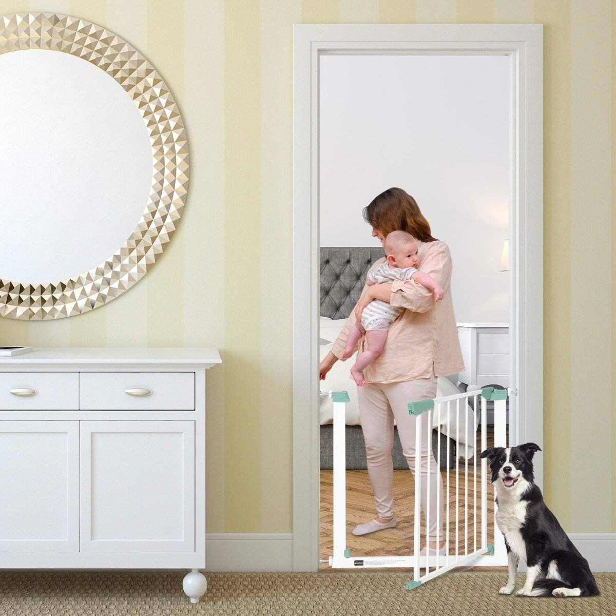 Dør sikkerhedslåge baby 80-132cm metal trappelåge uden boring 80-130 x 2 x 76 cm hvid