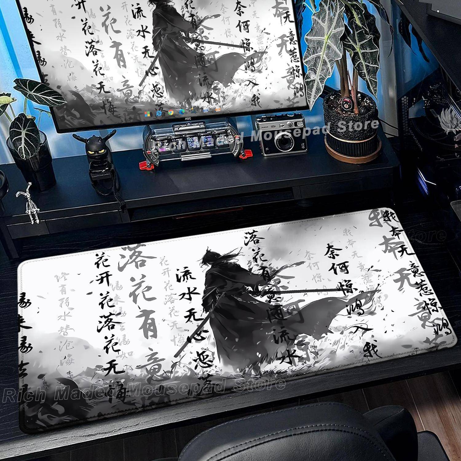 Japansk Sakura Samurai Svart Musmatta Dator Spelare Bordsmatta Skrivbord PC Musmatta 900x400 Speldator Matta Laptop-tillbehör black