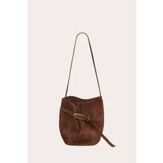 Belted Bucket Bag Dark Brown Suede Gold