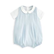 Mamas & Papas Mamas & Papas Blue Pleat 100% Cotton Romper & Bodysuit with Collar Set