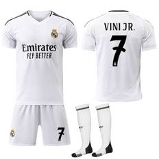 2024-25 Real Madrid Hjemmebanetrøje 10 Modric 9 Mbappe 7 Vinicius 8 Kroos 5 Bellingham Børn og Voksen Fodboldtrøje med Strømper No. 7