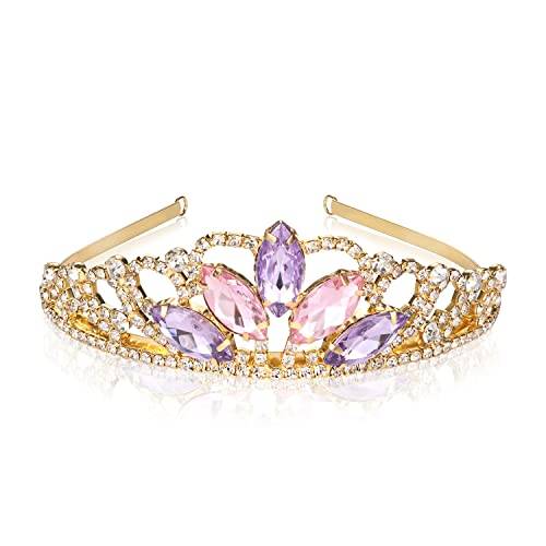 hengkaixuan Rapunzel Tiara Krone Tangled Fans funkelnde Goldkrone rosa lila Strass Tiaras Geburtstag Party Weihnachten Tiara Mädchen Halloween Dress up Geschenke für Mädchen Frauen