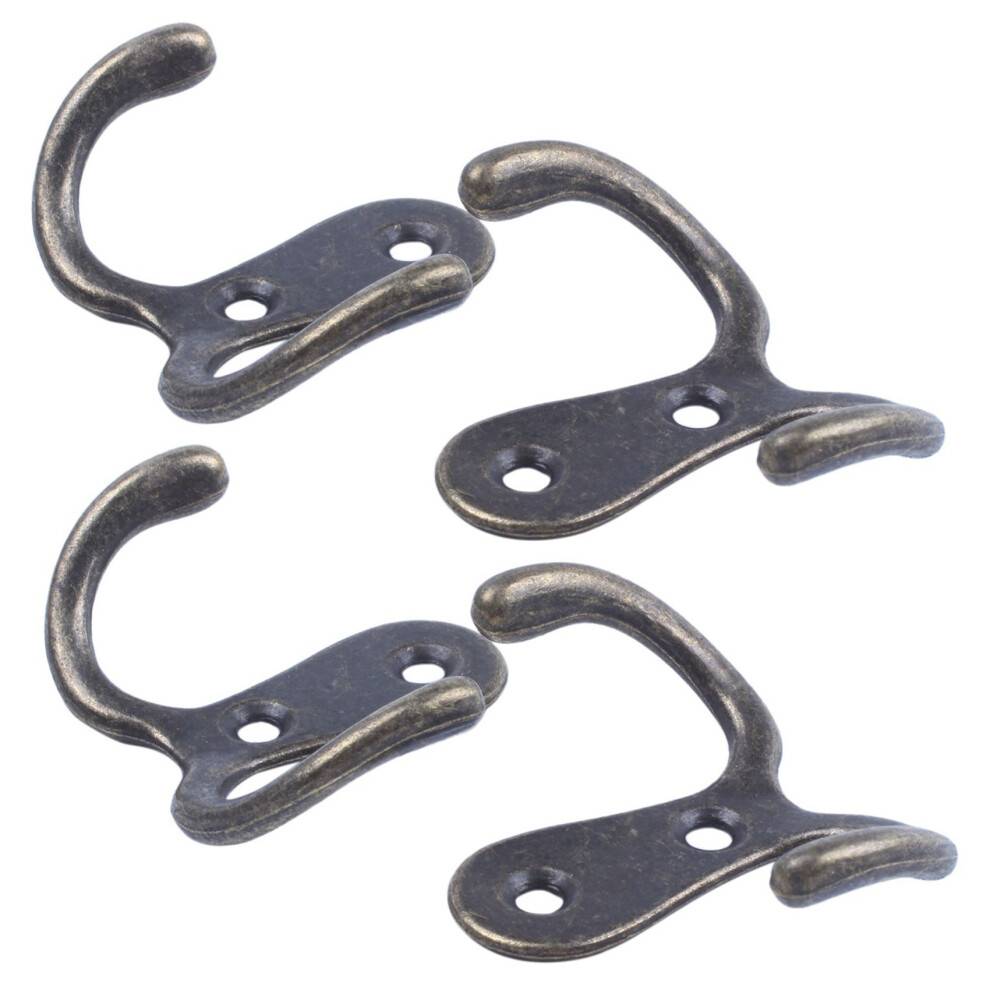 4 x Screw Hook Retro Metal Double Hook Metal Wall Mount Hanger Coat Antique Bronze for Hats