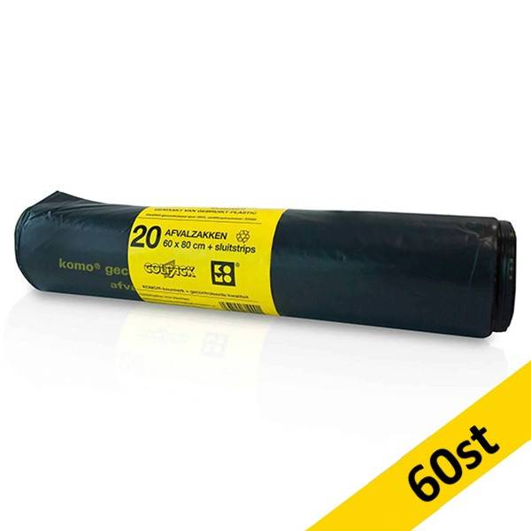Sopsäck 60L | med förslutningsremsa | svart | 60st