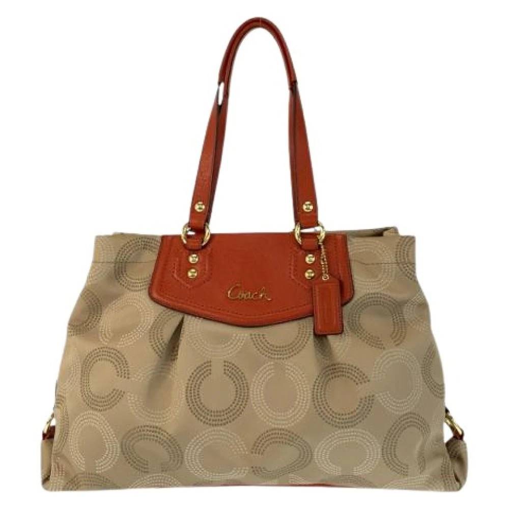 Coach Pre-owned Pre-owned Op Art Canvas Leather 2way Bag - Vintage - Dame - Beige - ONE SIZE - Uld