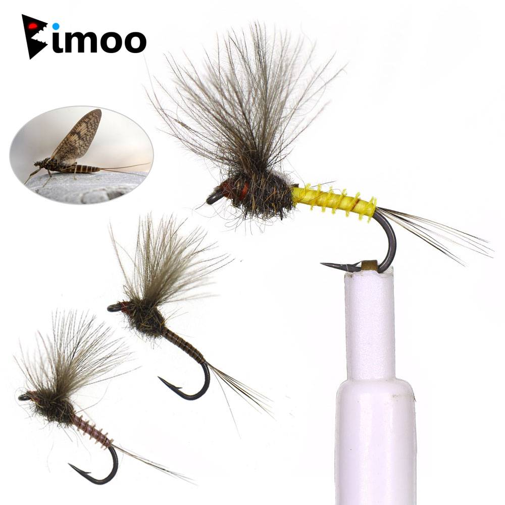 Bimoo 6PCS #16 Barbed CDC Wing Mayfly Dry Fly Artificial Emerger Insect Bait For Rocky River Trout Grayling Perch Fishing Lure