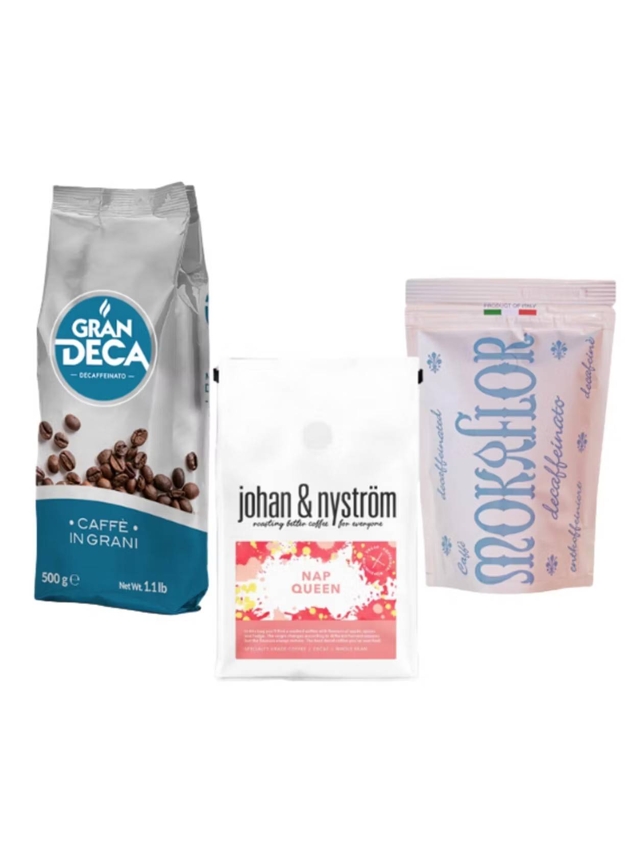 Prova på kaffepaket Koffeinfria kaffebönor