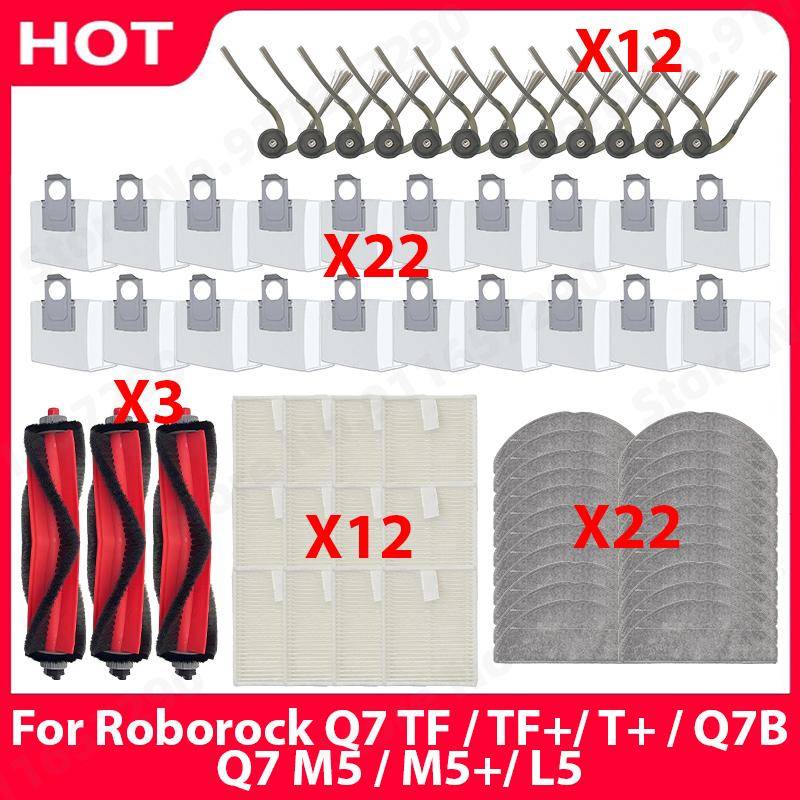 Passar för Roborock Q7 TF / TF+/ T+ / Q7B / Q7 M5 / M5+/ L5 Huvudborste Sidoborste Filter Hepa Moppdukar Dammbehållare Tillbehör Del
