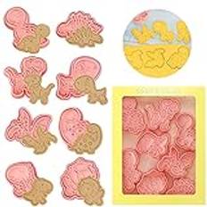 JOKILY 8 stycken kakskärare djur, kakskärare barn, kakskärare för barn, kakskärare, kakformar, kakskärare set, 3D-kex kakskärare, handpress kakstämpel för fondant, tårtdekoration (B)