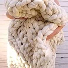 Care Spring Chunky Knit Throw Filt Oversized, Merino Ull Garn Handgjord Stickad Throw, Boho Soft Bulky Decor Filt för Sovrum Bädd Soffa Soffa,White,130 * 170cm