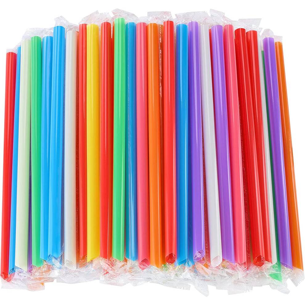100 stk. flerfarvede jumbo-smoothie-sugerør, Boba-sugerør, plastik-milkshake-sugerør, engangs-brede åbninger, individuelt indpakket (0,43" x