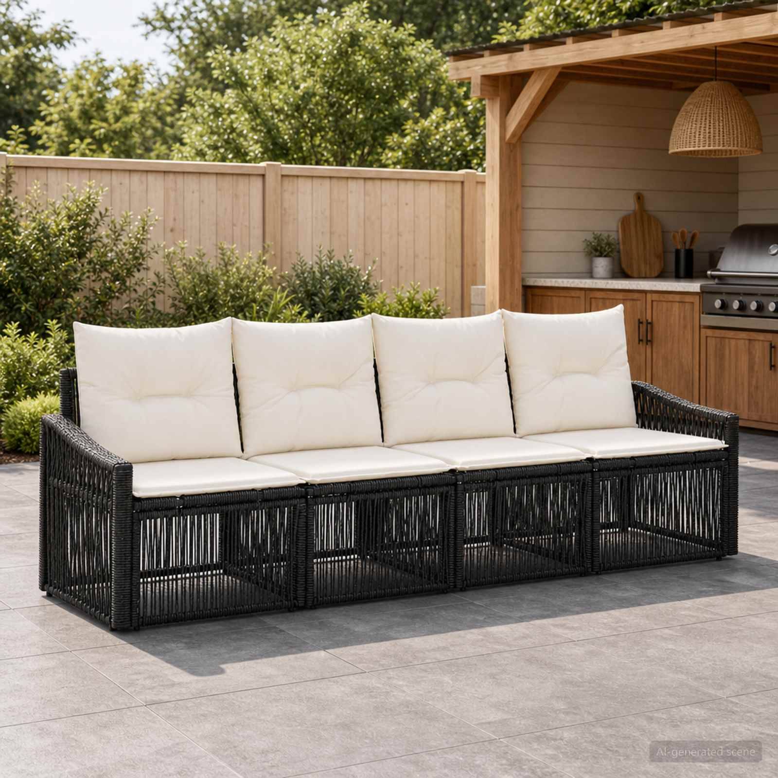 vidaXL Havesofa Sæt 4 stk. Sort polyrattan