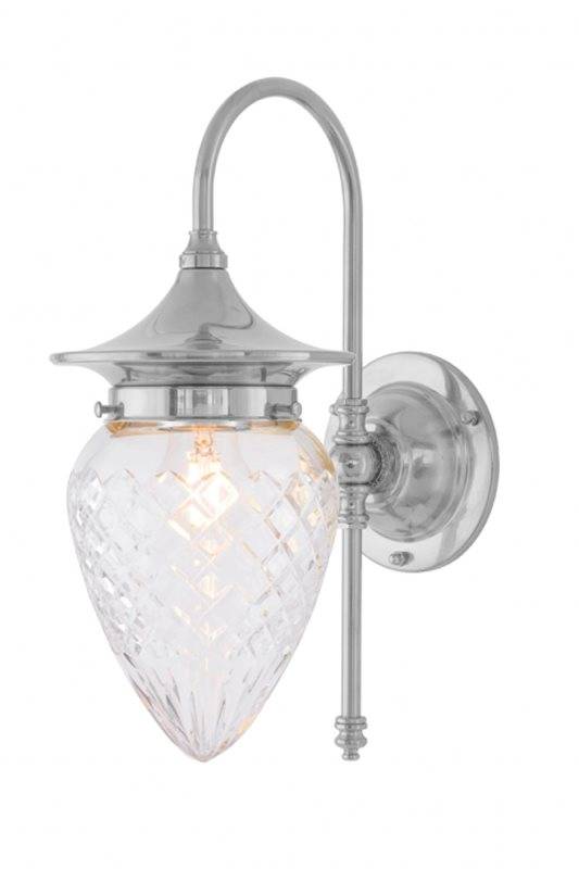 Karlskrona Lampfabrik Fryxell vägglampa badrum IP24, Förnicklad mässing