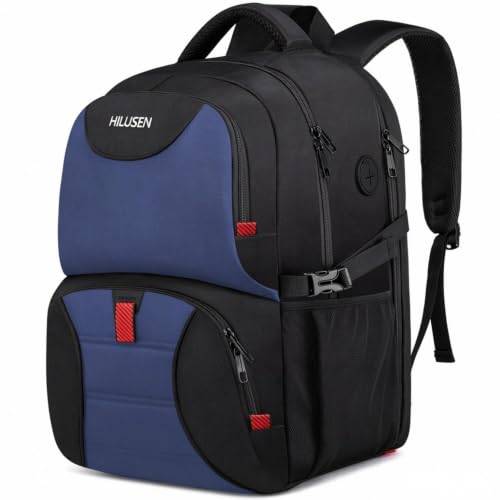 HILUSEN Stor ryggsäck herr 50 l, arbetsryggsäck laptop ryggsäck med laptopfack och stöldskyddsväska, 40 cm skolryggsäck med USB-laddningsport business notebook väska för män blå