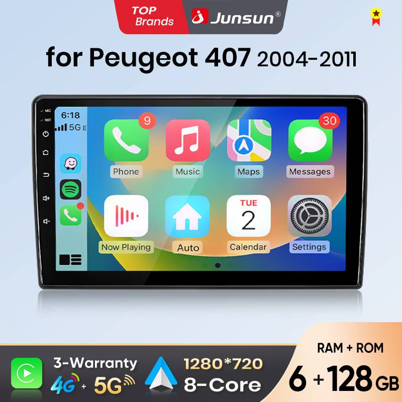 Junsun Android Auto Car Radio For Peugeot 407 SW CC 2004 2005 2006 2007 2008 Multimedia Wireless Apple CarPlay Smart Intelligent Systems IPS Touch Screen Stereo Video Player 2 Din Autoradio Head Unit