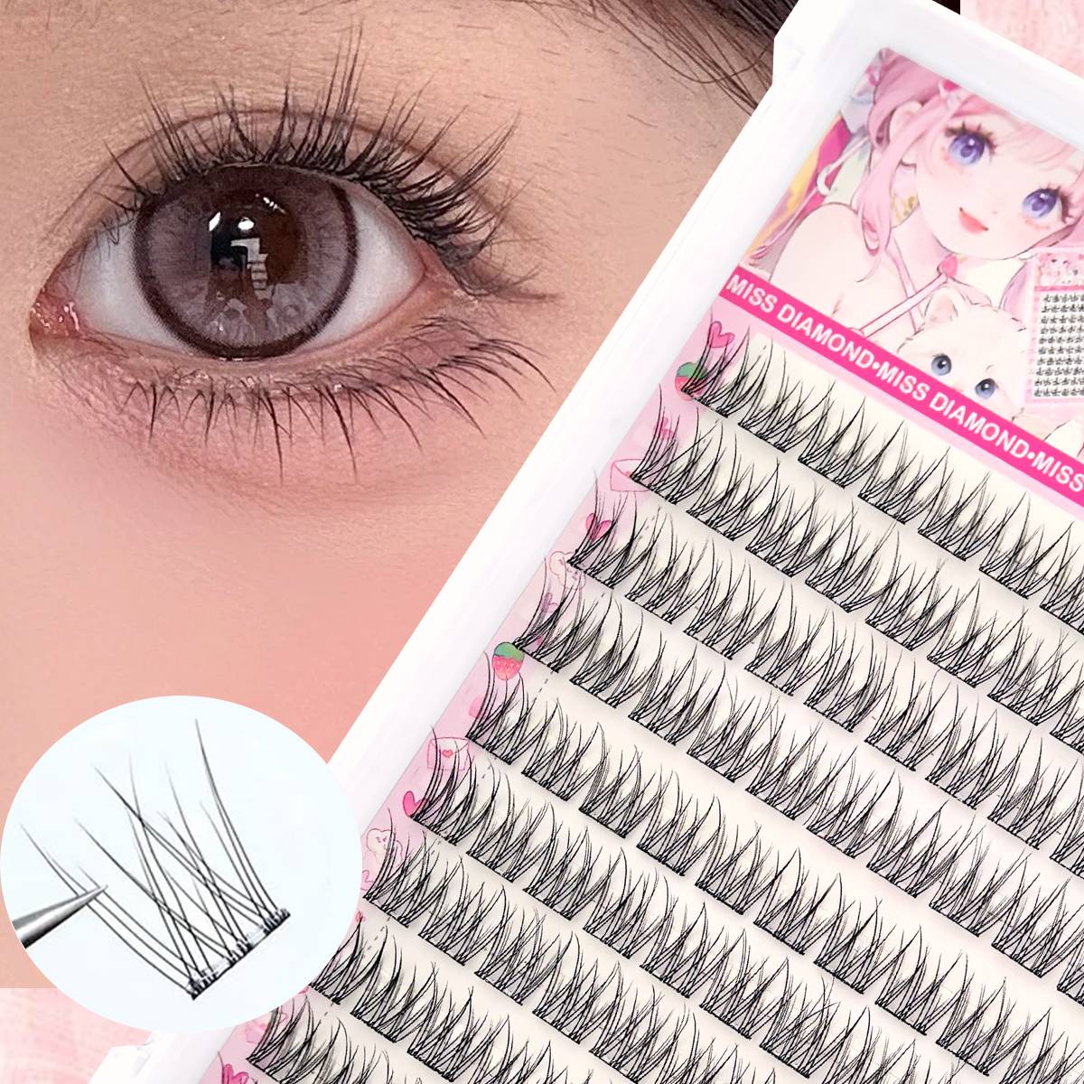 Self-Adhesive Eyelash Clusters No Glue Needed 120Pcs Natural C-Type Cured Self-Adhesive Eyelash Extension Press-On Lashes