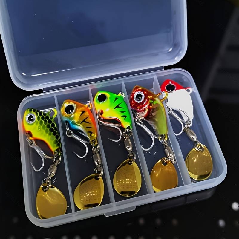 Five-piece Metal Sinking Fishing Lure Set: Vibrating Spinner Spoon Lures, Suitable For Freshwater And Saltwater - For