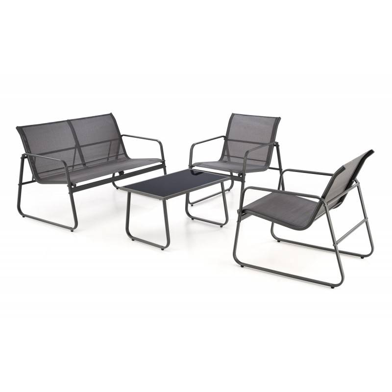 CONOR havesæt sofa + 2 stole + sofabord - mørkegrå og lysegrå