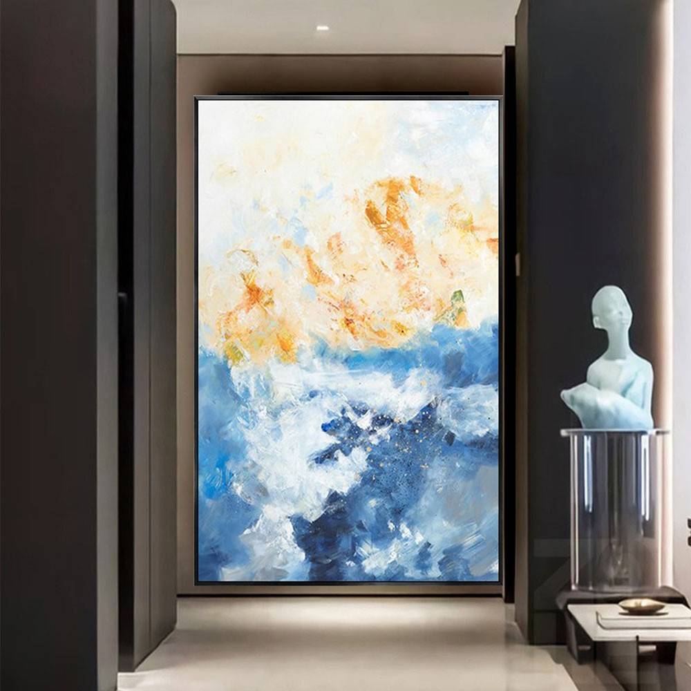 Nordic Fashion Blue Canvas Painting Abstract Art Paint On Panels Modern Simple Indoor Wall Picture For Home Decor Paintings Trim