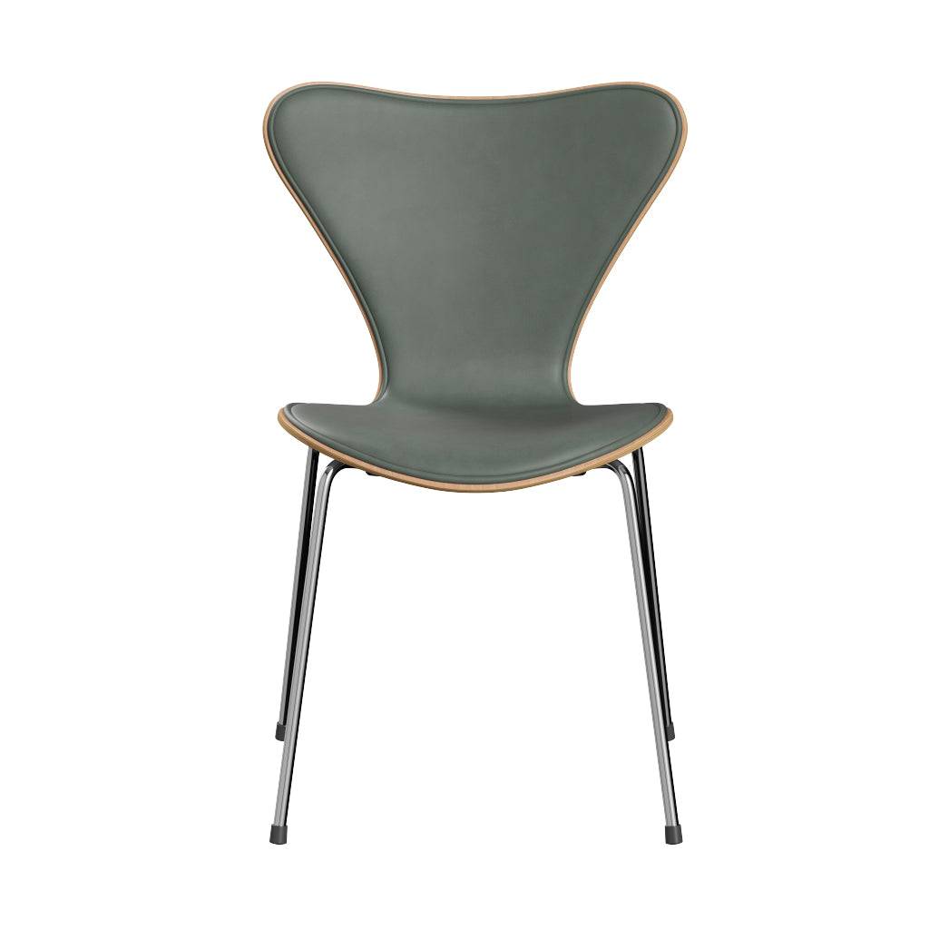 Fritz Hansen - 3107 stol, naturfiner og forsidepolstret i Grace læder Bøg - Concrete Grey læder - Krom stel - Jacobsen Plus