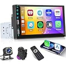 Hikity Bilradio 1 Din Android Auto Carplay Trådlös display, 7 tums pekskärm Bilradio 1 Din med Bluetooth Spegellänk FM USB AUX SWC Kamera Remoto Control MP5-spelare 1 Din Stereo