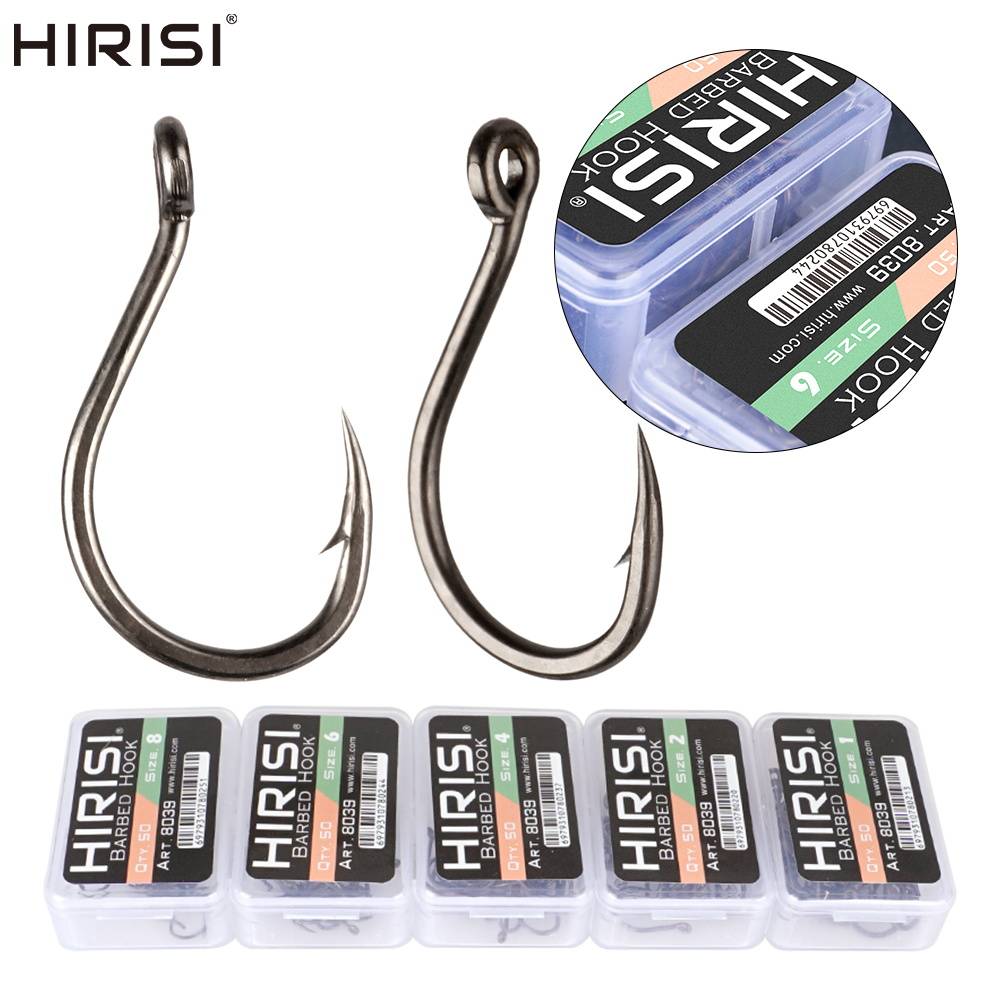 Hirisi 50pcs Barbed Coated Carp Fishing Hooks with Eye Design in Japan Made by High Carbon Steel 8039 Fishing Accessories
