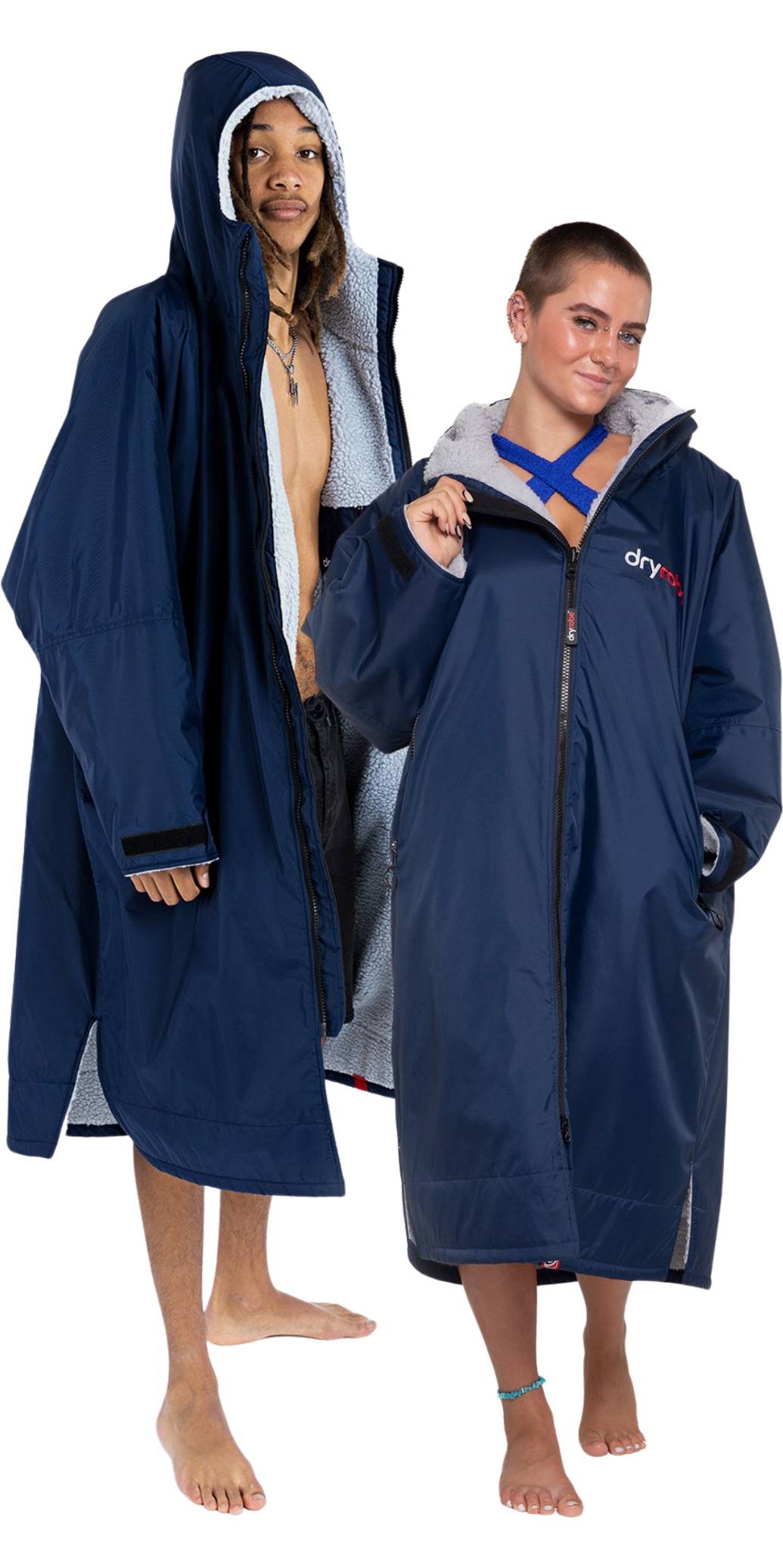 Dryrobe Advance Long Sleeve Changing Robe - Navy Blue / Grey, Size L - Blue / Grey / Navy