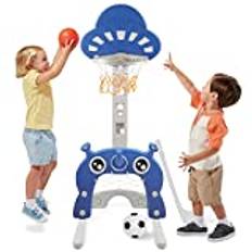 NUKied Barnens basketkorg set | 4-i-1 höjdjusterbart basketstativ och fotbollsmål golfspel ringkast, basketkorg barn för pojkar och flickor, lämplig för inomhus- och utomhusbruk