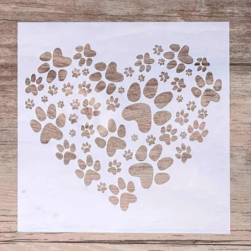 Inch Dog Paw Print Heart Painting Template - Reusable Washable Plastic Craft Stencil For Diy Wood Decor, Wall Art & Scrapbooking - Gift, Decorative Stenciling, Paw Print