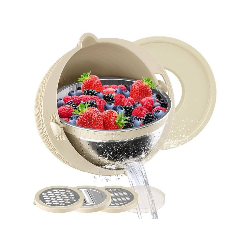 4-in-1 Colander with Mixing Bowl Set,Colander Bowl,Fruit Strainer Bowl, Colanders & Food Strainers Stainless Steel Beige