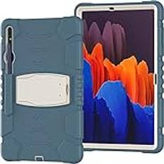 Fodral till Samsung Galaxy Tab S7 FE/S8 Plus/S7 Plus 12,4 tum, hybrid stöttåligt robust skyddsfodral Tab S8 Plus/S7 FE 5G fodral 30 cm med pennhållare ställ silikonskydd (blåklintsblå)