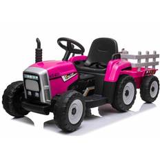 Pink 12V EL traktor med anhænger, kunstlædersæde og gummihjul - 2.4G fjernbetjening