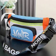 Nya barn graffiti brev Kontrastfärg midjeväska Bröstväska, Hip Hop Street Fashion Cross-body väska - Blå