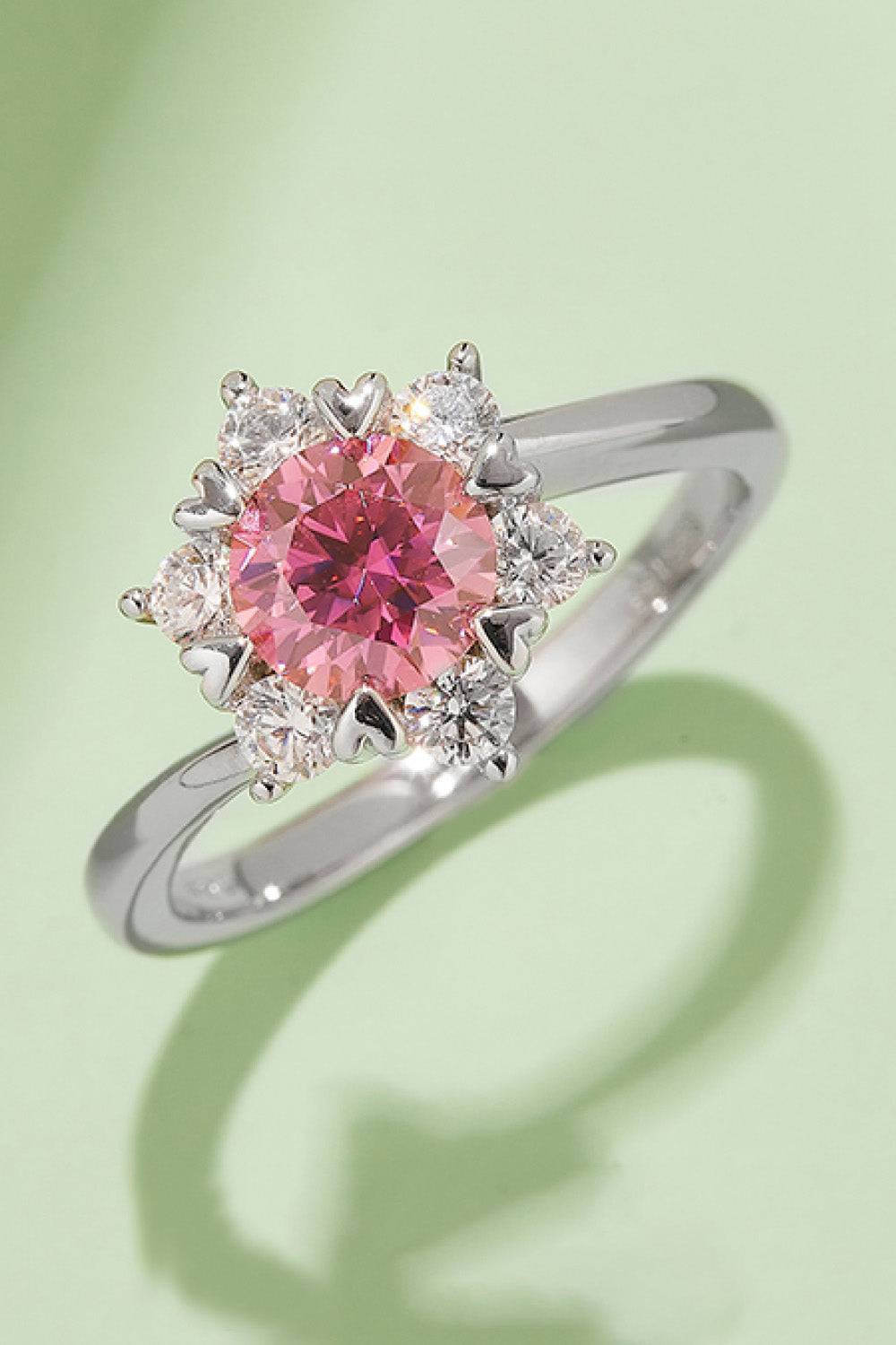 1 Carat Lab-grown Diamond Ring Moissanite 925 Sterling Silver Cluster - Hot Pink / 7 (7)