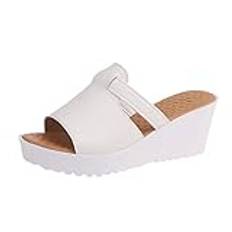 Sandaler med kilklack för kvinnor, platta slip-on sandaler för kvinnor öppen tå sandaler för kvinnor urholkade tofflor skor sandal kvinnor rund tå ytterkläder lutning klack tjock botten kilklack