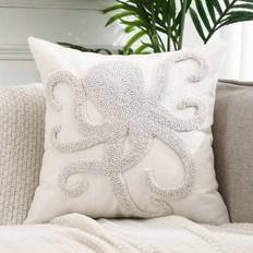 1pc Plush Octopus Decorative Throw Pillow Cover, Canvas Embroidered Ocean Theme, Summer - Cream - 45*45