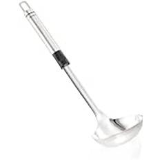 Leifheit Stor slev rostfritt stål, perfekt för en stansningsskål slev eller soppslev i silver/svart och diskmaskinssäker, diameter 9 cm och volym 100 ml