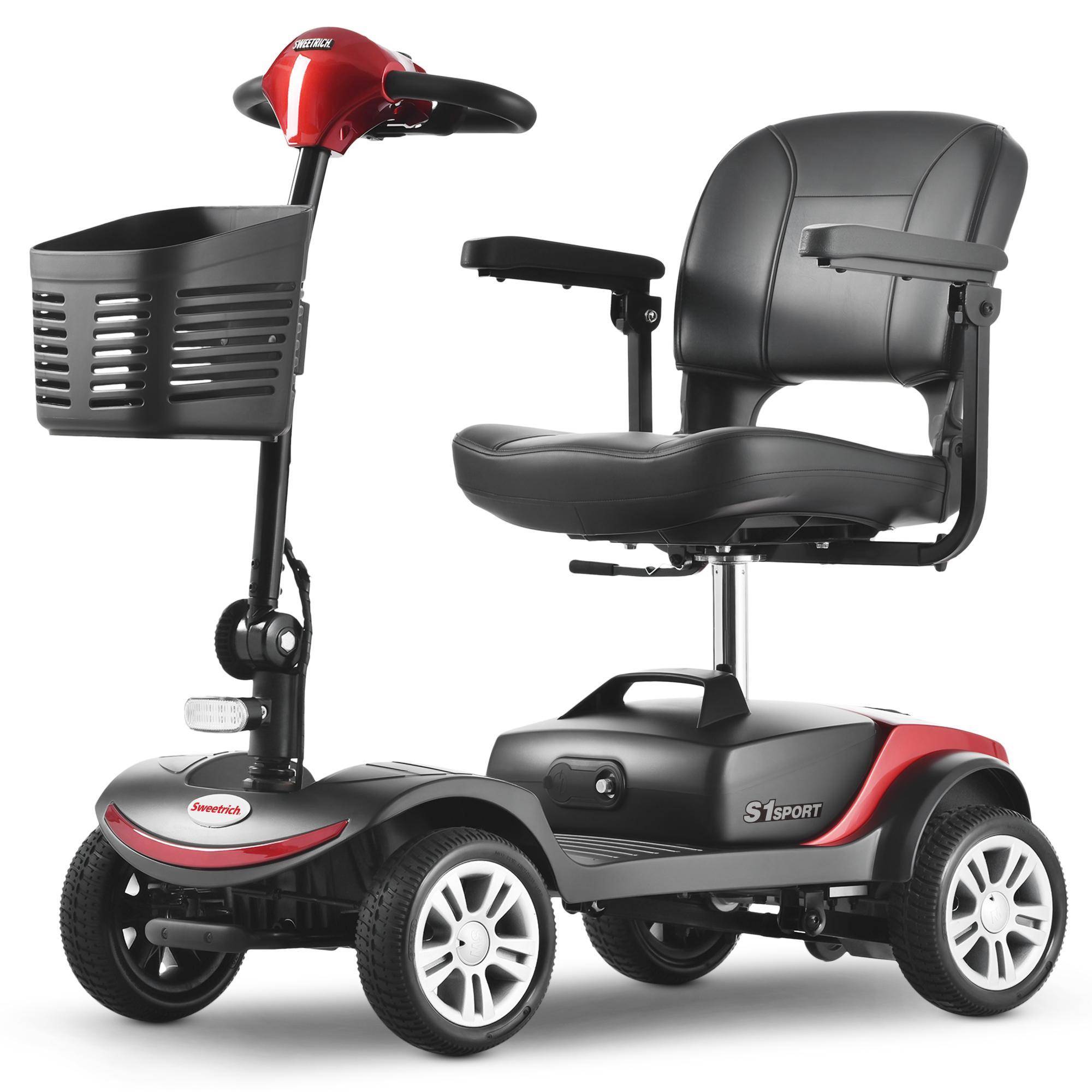 Elderly 4-wheel electric bicycle S1 sports foldable 4-wheel electric bicycle 300W 12AH advanced electric four-wheel bicycle red röd