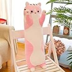 TRENSETGO Plyschdjur-kattkudde utan dragkedja, kattgosedjur, sidosovkudde, kastkudde, mjuk leksak, födelsedagspresent till flickvän, barn, vän, älskare (rosa-110 cm)