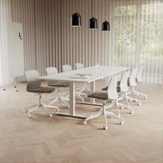 Konferensgrupp Modul + Ergo 006C, Storlek 8 platser (280 cm), Bordsskiva Vit, Underrede Vit, Stol Ljusgrå