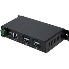 4 ports USB 3.0 HUB til DIN skinne til 7 - 24VDC ekstern strømforsyning. DC fra USB port kan frakobles - se tekst.