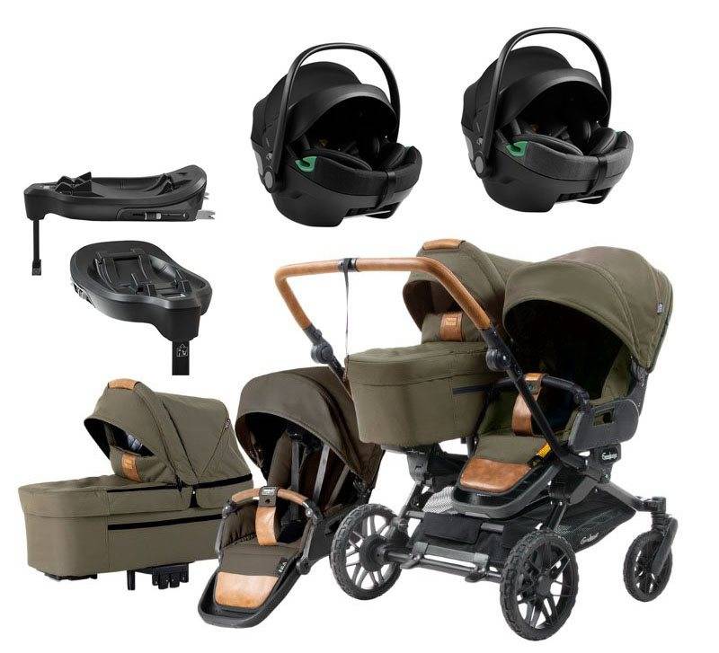 Emmaljunga Double Sento tvillingvagn Flat+ 2026 + Axkid GoKid babyskydd + bas