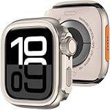 Amizee 2-i-1 metallfodral kompatibelt med Apple Watch serie 10 46 mm med bakskydd, robust stötsäkert skyddande stötfångare fodral för iWatch 46 mm, titan