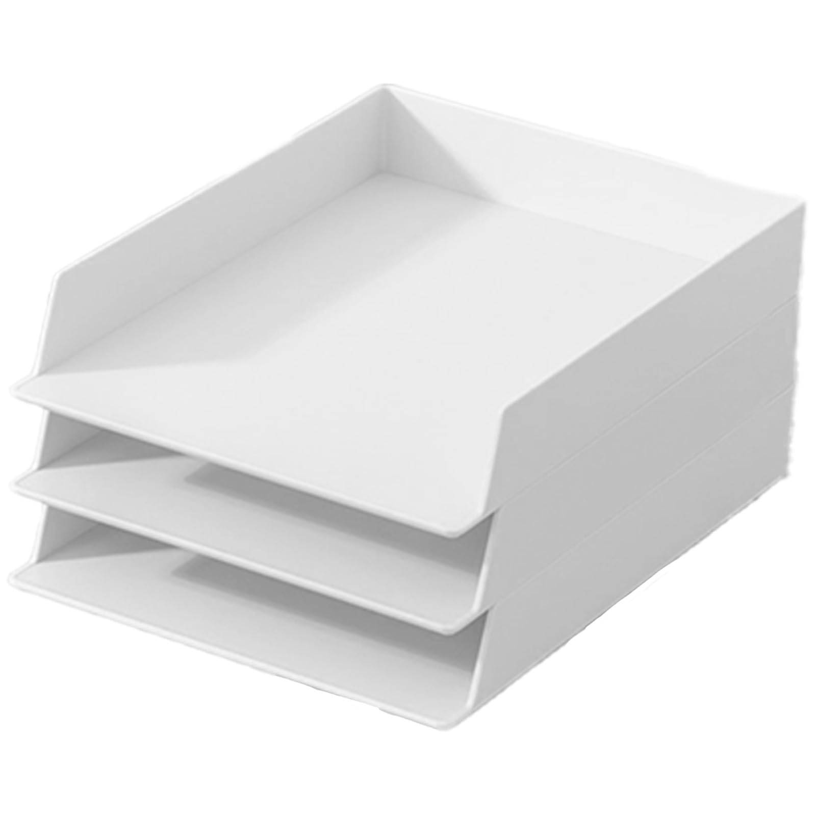 White A4 Document Tray, Vertical, Desktop Storage Case, Office Supplies, Letter Tray, Desk Organizer, Multi-Tier Rack (5cm Tall, 3-Tier Set)