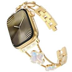 KADES Edelstahlarmband für Apple Watch Armband Damen,Glitzer Diamant Gliederarmband für Apple Watch SE,Metallarmband für Apple Watch series 10 42mm,9/8/7 41mm,6/5/4 40mm,3/2/1 38mm,Gold/Irisierend