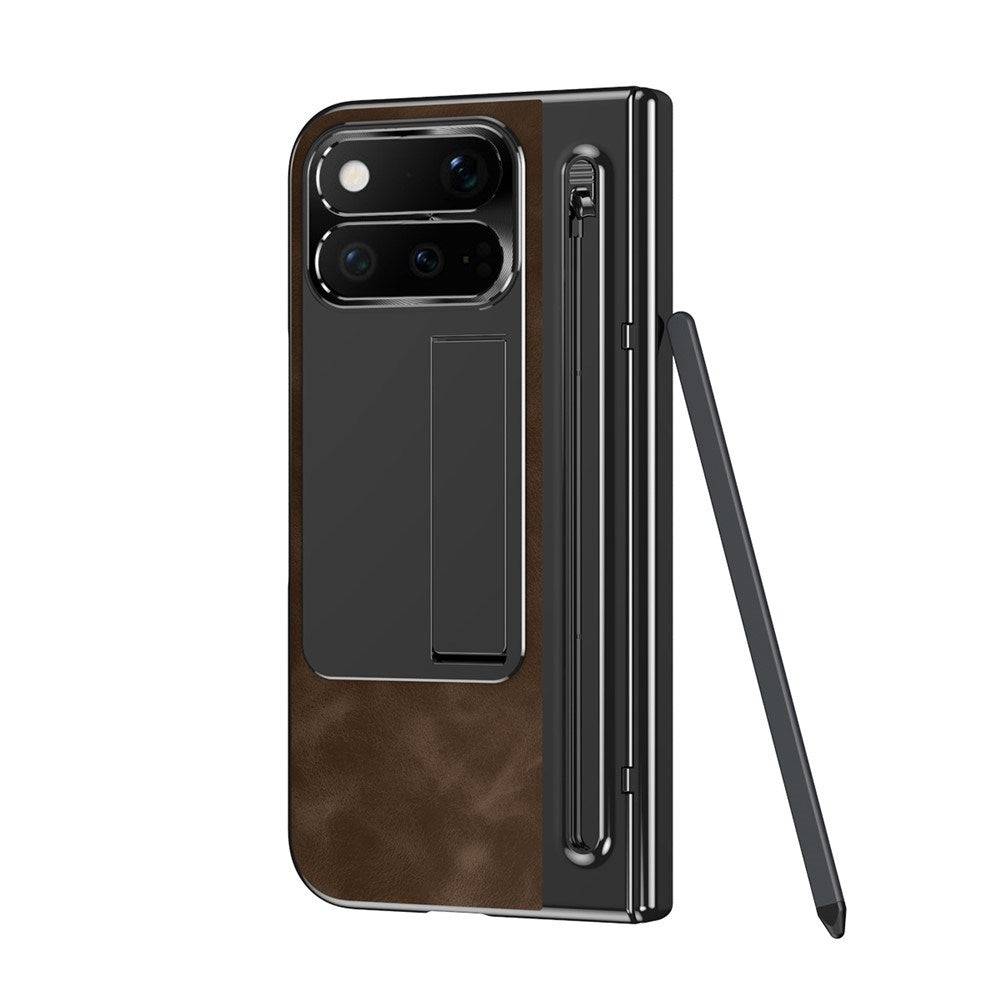 Google Pixel 11 Pro Fold EIDERWOOD Kunstlæder Cover m. Hærdet Glas - Mørkebrun / Sort