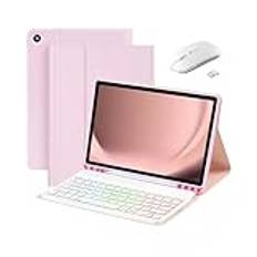 Tangentbord fodral för Samsung Galaxy Tab S9 11”/ Tab S9 FE 10.9” 2023 Tablet，Inbyggd S Pen Holder - Slim Smart Cover med avtagbart Bluetooth-tangentbord med mus (Pink)